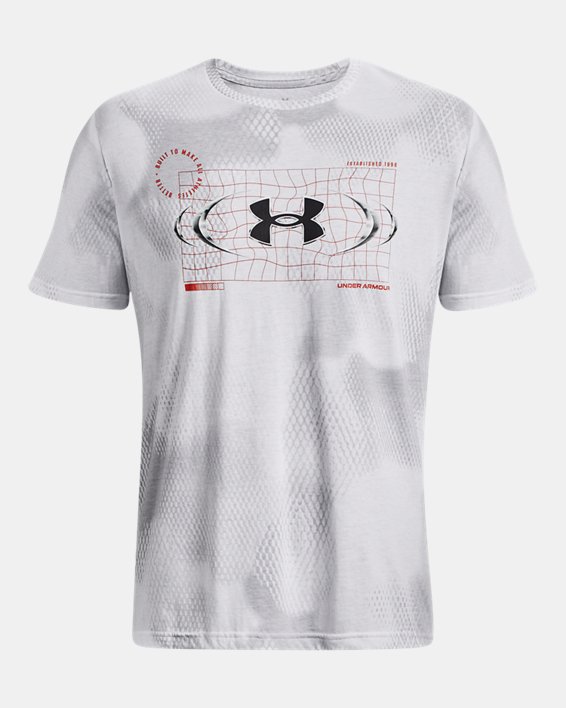 Men's UA Football All Over Print Metal Logo Short Sleeve, White, pdpMainDesktop image number 4